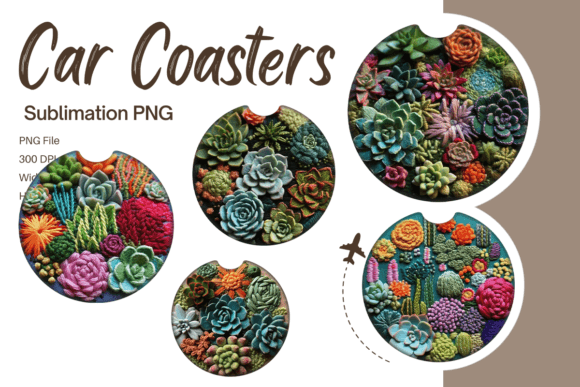Cactus Succulent Car Coaster Graphics & Print Templates