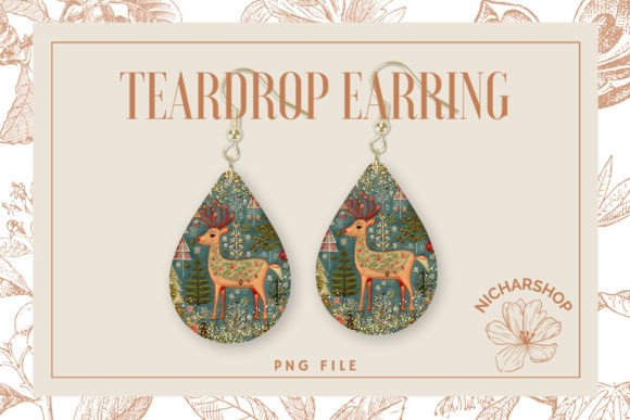 Christmas Deer Embroidery Teardrop4: Graphics for Print Templates