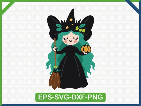 Cute Witch Holding Pumpkin Embroidery Graphics for T-Shirt Designs