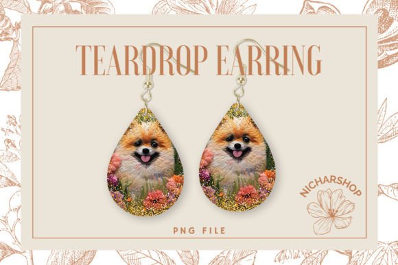Dog Flower Embroidery Teardrop Graphics & Print Templates