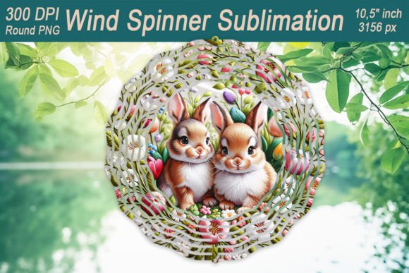 Easter Rabbit Embroidery Wind Spinner Graphics for Crafts