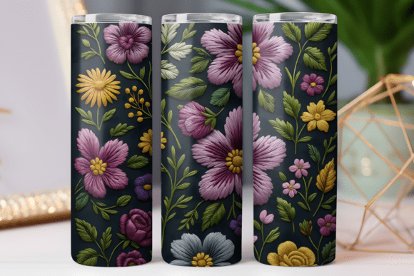 Embroidery Floral Tumbler Wrap Art PNG: Graphics for Tumbler Wraps