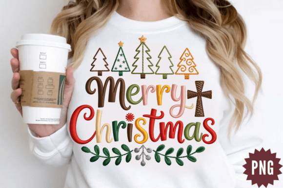 Embroidery Merry Christmas PNG: Graphics & Illustrations