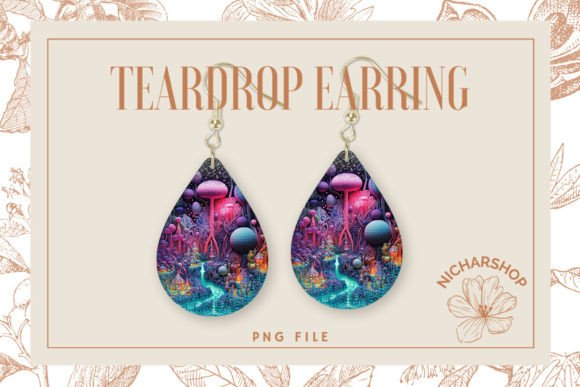 Fantasy Embroidery Teardrop Earring2 Graphics for Print Templates