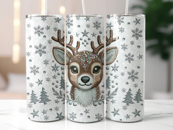 Faux Embroidery Deer Christmas Tumbler Graphics & Wraps
