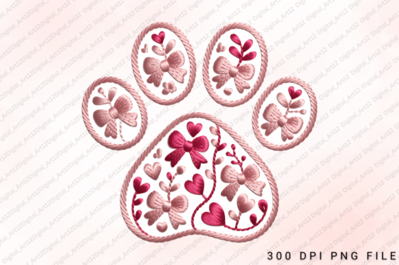 Pink Bow Paw Print Graphics for T-Shirt Designs