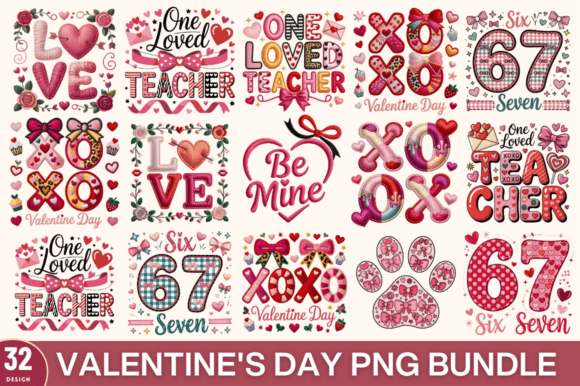 Valentine’s Day Embroidery PNG Bundle for T-Shirt Designs